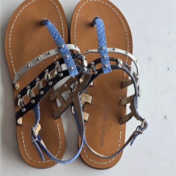 Antonio Melani Sandals Women 9M Mixed Print Buckle Studded Leather Excellent - Picture 6 of 14